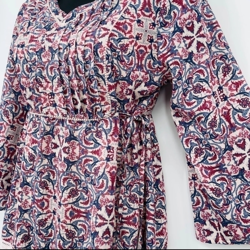 Boutique Women's Paisley Print Prairie Dress XL Pin Tuck Side Tie Bohemian - Picture 3 of 16